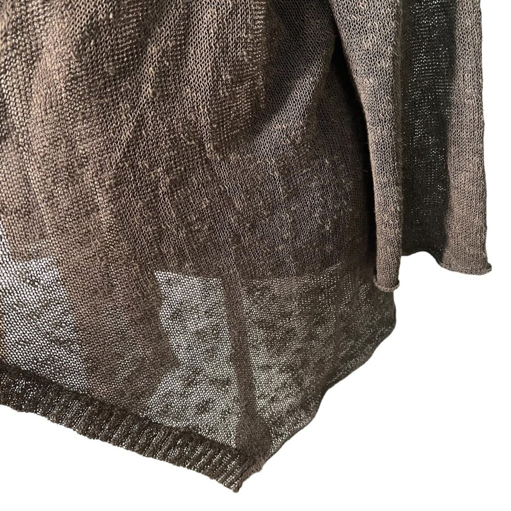 Eileen Fisher Size XL Linen Blend Textured Knit Brown Open Front Drape Cardigan - Picture 2 of 9